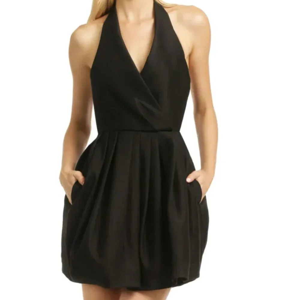 Halston Heritage Black Halter Dress with Pockets Size 4